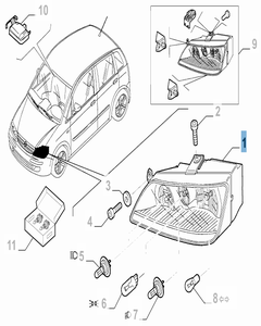 Projecteur avant droit avec antibrouillard pour Fiat et Fiat Professional