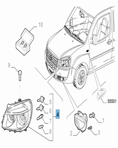 Phare avant droit avec ampoules pour Fiat et Fiat Professional